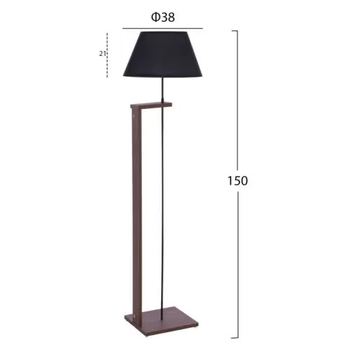 Lampa de podea metal MDF nuanta nuc negru 38x21x150 cm2