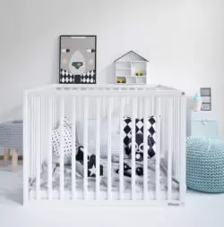tarc de joaca din lemn alb pentru copii si bebelusi interior 88 x 88 cm 206996