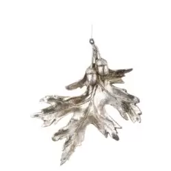 Decoratiune frunza agatatoare argintiu 20x17x4 cm