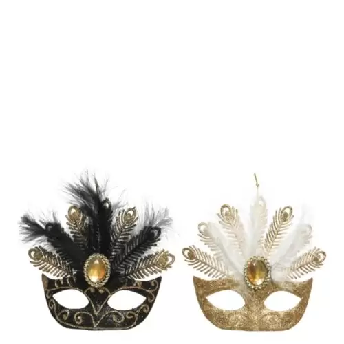 Decoratiune masca cu agatatoare auriu negru 16 cm