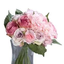 Buchet trandafiri si hortensii artificiale roz – 35 cm