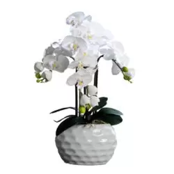 Orhidee artificiala alba in ghiveci ceramic – 59 cm