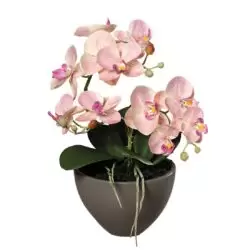 Orhidee artificiala roz-crem in ghiveci ceramic – 35 cm