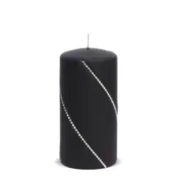 Lumanare cilindrica cu strasuri negru 13.5x7 cm