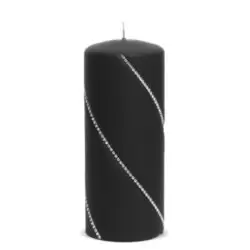 Lumanare cilindrica cu strasuri negru 17x7 cm