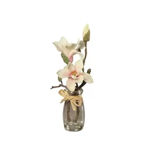 aranjament magnolia artificiala crem roz 23 cm 983