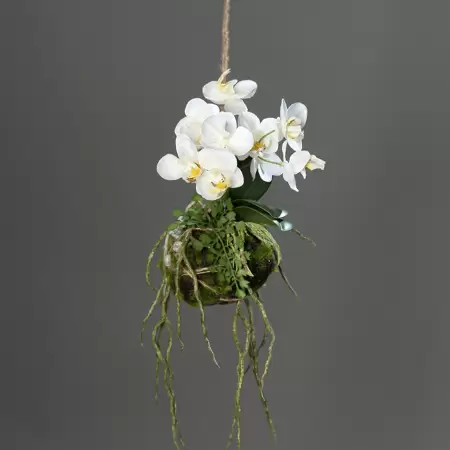 aranjament orhidee artificiala cu sfoara de agatat 26 cm 812