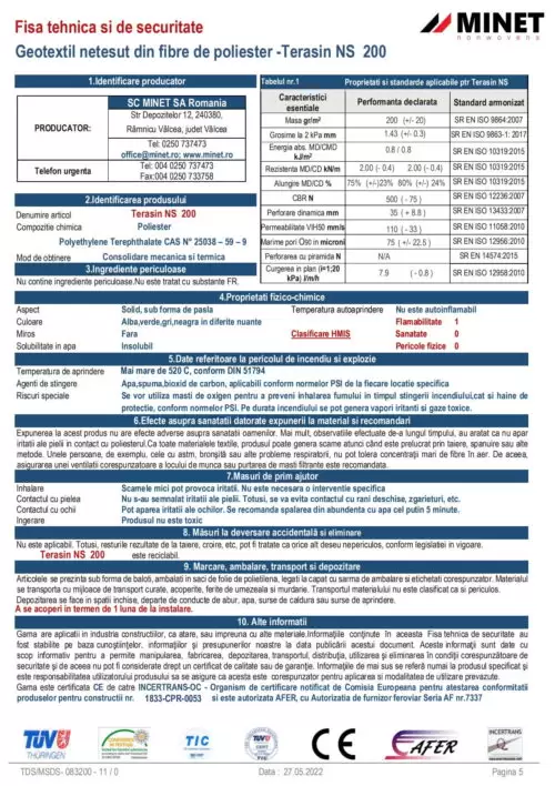 fisa tehnica geotextil terasin 200 tds