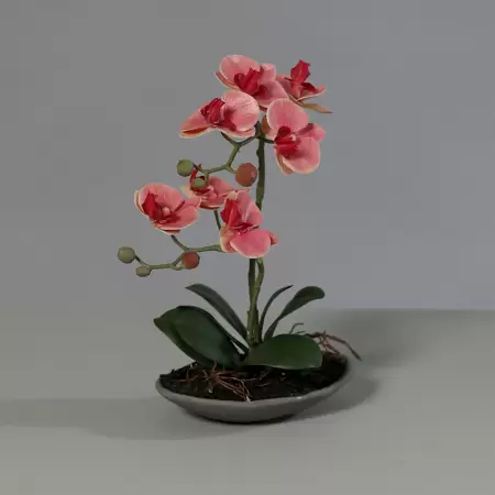 orhidee artificiala roz somon in ghiveci ceramic 30 cm 1179