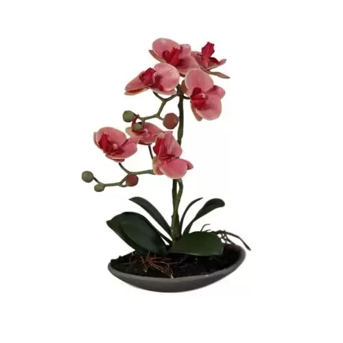orhidee artificiala roz somon in ghiveci ceramic 30 cm 1182