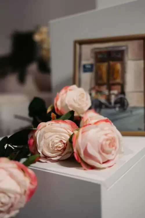 trandafir artificial alb roz 1590