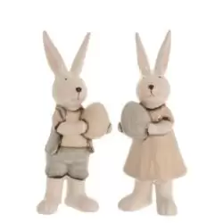 Figurina ceramica iepuras cu ou alb gri 15.6 cm