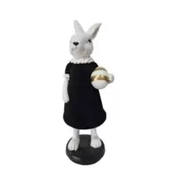 Figurina iepuras fetita costum negru alb 8x26 cm