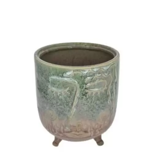Ghiveci ceramica verde model cu figura 11x13 cm
