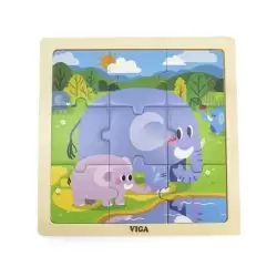 puzzle din 9 piese mari mama si puiul elefant viga 1