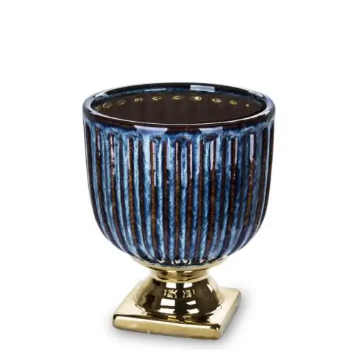 Ghiveci ceramica tip pocal albastru auriu 22.5x18.5 cm3
