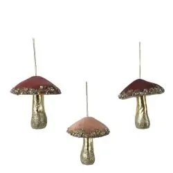 Decoratiune cu agatatoare ciuperca roz auriu 10x12 cm