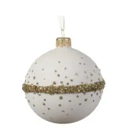 Glob sticla cu ornamente crem auriu 8 cm