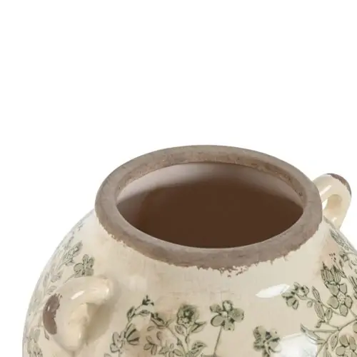 Vaza ceramica cu manere model frunze verzi aspect antichizat 21x20x16 cm2